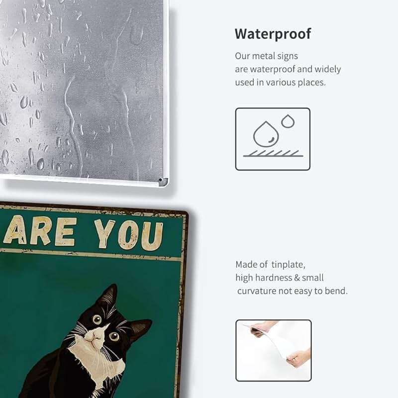 Fmcmly Vintage Tuxedo Cat Decor 8x12 Inch,Are You Pooping?Cute Room Decor Metal Posters,Bathroom Wall Art Signs,Gift for Cat Lovers - Image 4