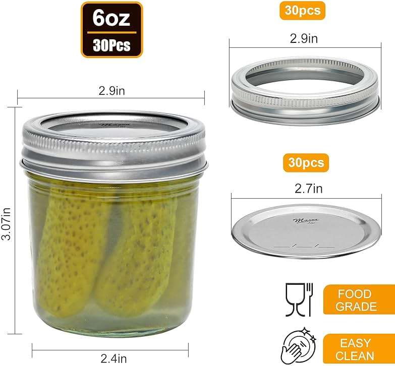 Datttcc Mason Jars Herb Canister, 6 OZ Glass Mason Jar with Regular Lids and Metal Divider, Rustic Country Style Storage Container for Bathroom, Kitchen, Living Room, Office,Set of 30 - Image 3
