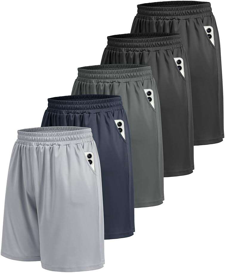 BOOJO 5 Pack Athletic Gym Mens Shorts - Workout Black Quick Dry Basketball Shorts with Pockets for Running Casual Activewear - Image 1