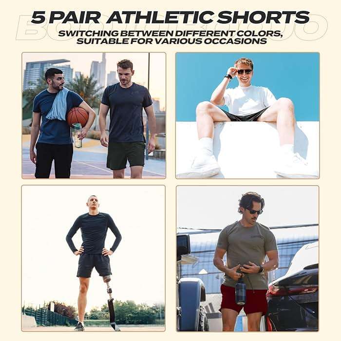 BOOJO 5 Pack Athletic Gym Mens Shorts - Workout Black Quick Dry Basketball Shorts with Pockets for Running Casual Activewear - Image 4