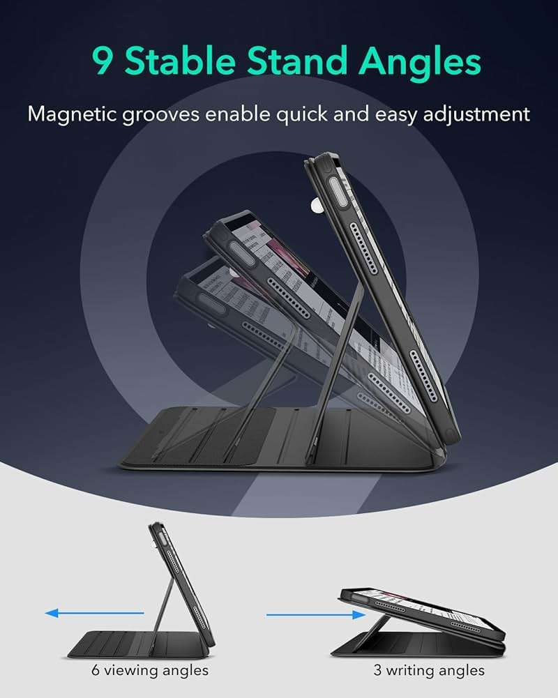 ESR for iPad Air 13 Inch Case M4/M3/M2 (2026/2025/2024), Removable Magnetic Cover with Pencil Charging & Storage, Adjustable Portrait/Landscape Stand, 9 Standing Angles, Shift Series, Black - Image 8