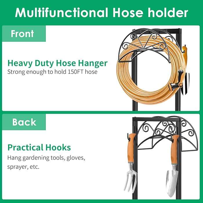 TomCare Garden Hose Holder Heavy Duty Water Hose Holder Holds 160 FT Hoses 4 Spikes Hose Reel Freestanding Hose Hanger Sturdy Hose Storage Stand for Outside Yard Lawn - Image 3