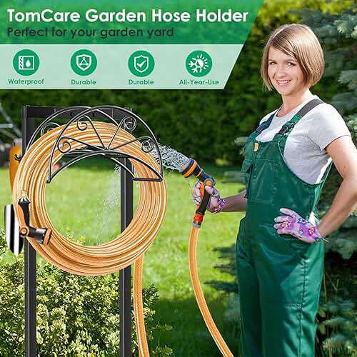 TomCare Garden Hose Holder Heavy Duty Water Hose Holder Holds 160 FT Hoses 4 Spikes Hose Reel Freestanding Hose Hanger Sturdy Hose Storage Stand for Outside Yard Lawn - Image 5