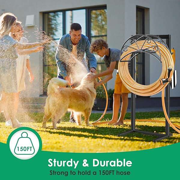 TomCare Garden Hose Holder Heavy Duty Water Hose Holder Holds 160 FT Hoses 4 Spikes Hose Reel Freestanding Hose Hanger Sturdy Hose Storage Stand for Outside Yard Lawn - Image 6
