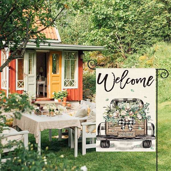 AVOIN colorlife Welcome Spring Truck Garden Flag 12x18 Inch Double Sided, Cotton Rustic Buffalo Plaid Yard Outdoor Flag - Image 2