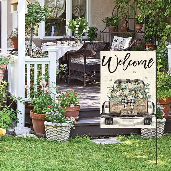 AVOIN colorlife Welcome Spring Truck Garden Flag 12x18 Inch Double Sided, Cotton Rustic Buffalo Plaid Yard Outdoor Flag - Image 4