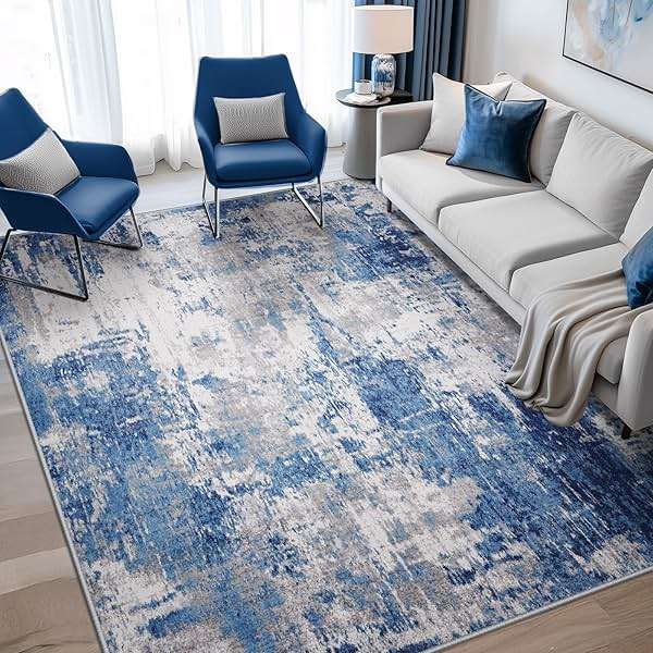 RELEANY Washable Area Rugs 5'x7' Non-Slip Modern Abstract Soft for Living Room Entryway Bedroom Kitchen, Print Pattern, Blue Grey Navy Gray - Image 1