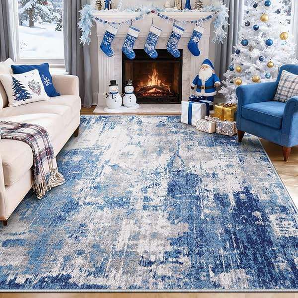 RELEANY Washable Area Rugs 5'x7' Non-Slip Modern Abstract Soft for Living Room Entryway Bedroom Kitchen, Print Pattern, Blue Grey Navy Gray - Image 2