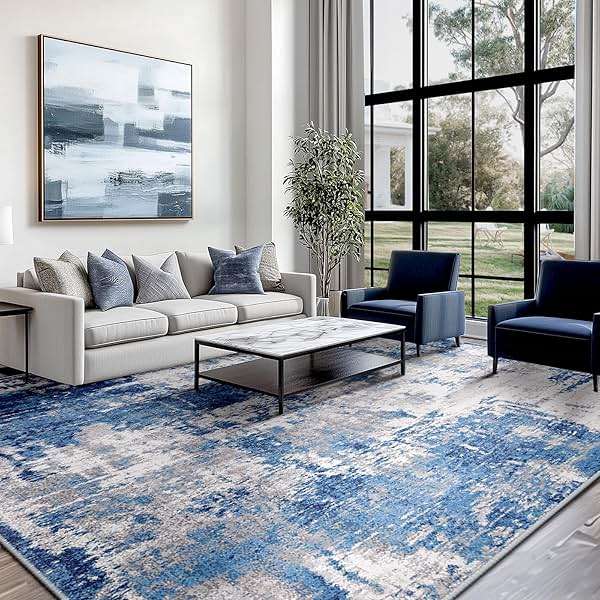 RELEANY Washable Area Rugs 5'x7' Non-Slip Modern Abstract Soft for Living Room Entryway Bedroom Kitchen, Print Pattern, Blue Grey Navy Gray - Image 3