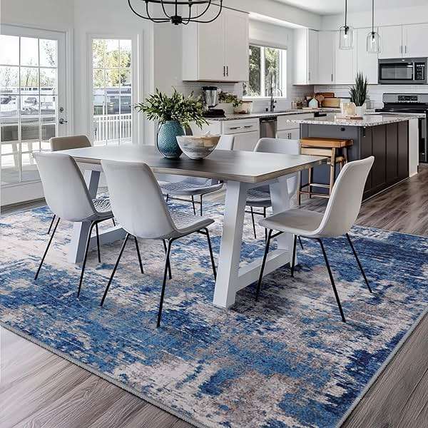 RELEANY Washable Area Rugs 5'x7' Non-Slip Modern Abstract Soft for Living Room Entryway Bedroom Kitchen, Print Pattern, Blue Grey Navy Gray - Image 5
