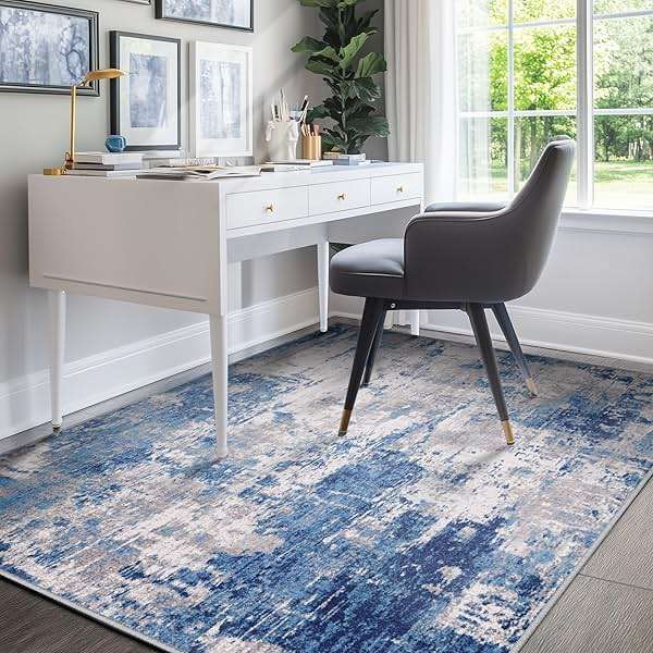 RELEANY Washable Area Rugs 5'x7' Non-Slip Modern Abstract Soft for Living Room Entryway Bedroom Kitchen, Print Pattern, Blue Grey Navy Gray - Image 7