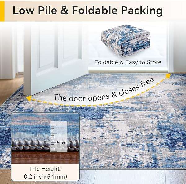 RELEANY Washable Area Rugs 5'x7' Non-Slip Modern Abstract Soft for Living Room Entryway Bedroom Kitchen, Print Pattern, Blue Grey Navy Gray - Image 8