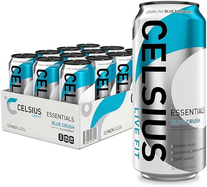 CELSIUS ESSENTIALS™ Sparkling Blue Crush, Sugar Free Performance Energy Drink, 16 Fl Oz (Pack of 12) - Image 1
