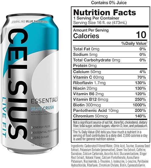 CELSIUS ESSENTIALS™ Sparkling Blue Crush, Sugar Free Performance Energy Drink, 16 Fl Oz (Pack of 12) - Image 2