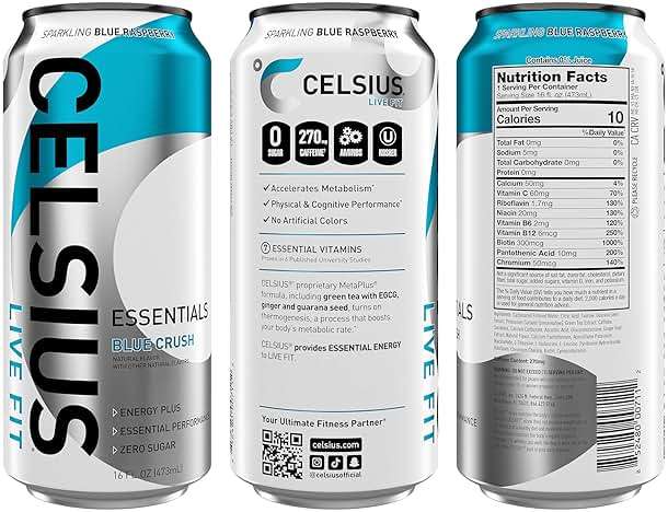 CELSIUS ESSENTIALS™ Sparkling Blue Crush, Sugar Free Performance Energy Drink, 16 Fl Oz (Pack of 12) - Image 3