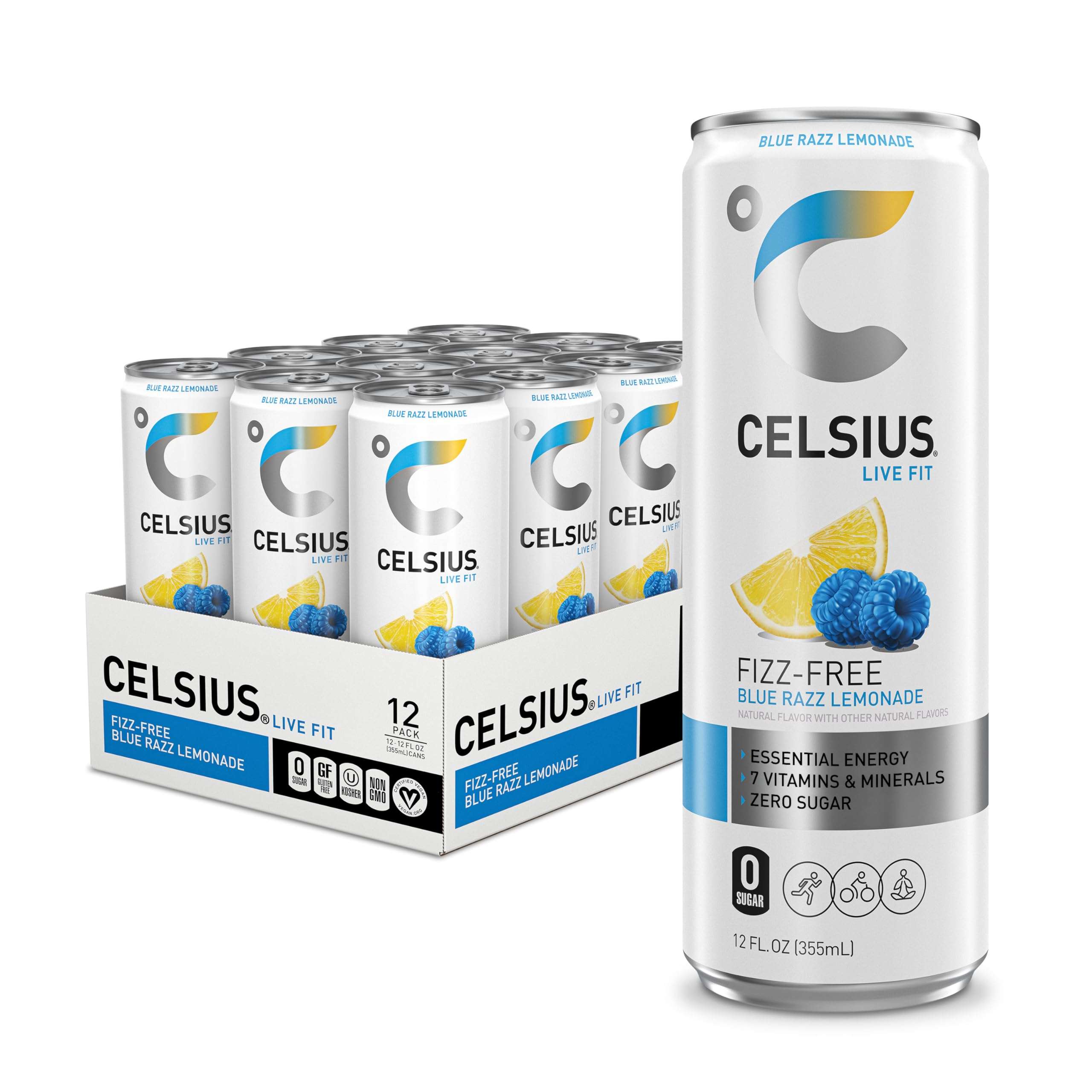 CELSIUS Fizz Free Blue Razz Lemonade, Sugar Free Energy Drink, 12 Fl Oz (Pack of 12) - Image 1