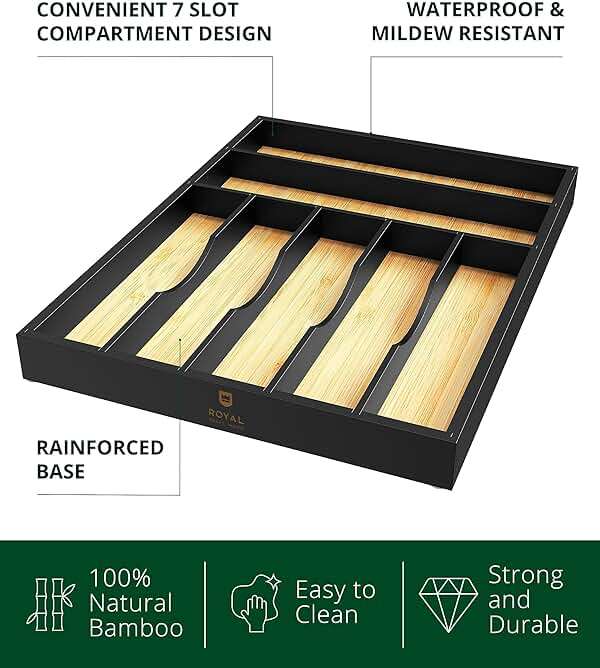 ROYAL CRAFT WOOD Luxury Bamboo Kitchen Drawer Organizer - Silverware Organizer - Utensil Holder and Cutlery Tray with Grooved Drawer Dividers for Flatware and Kitchen Utensils (7 Slot) - Image 4