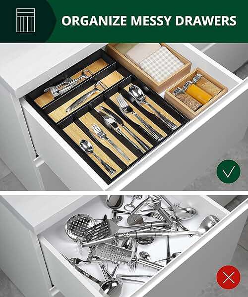 ROYAL CRAFT WOOD Luxury Bamboo Kitchen Drawer Organizer - Silverware Organizer - Utensil Holder and Cutlery Tray with Grooved Drawer Dividers for Flatware and Kitchen Utensils (7 Slot) - Image 6
