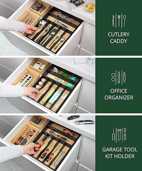 ROYAL CRAFT WOOD Luxury Bamboo Kitchen Drawer Organizer - Silverware Organizer - Utensil Holder and Cutlery Tray with Grooved Drawer Dividers for Flatware and Kitchen Utensils (7 Slot) - Image 7
