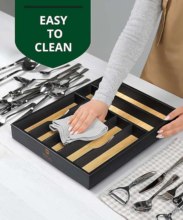 ROYAL CRAFT WOOD Luxury Bamboo Kitchen Drawer Organizer - Silverware Organizer - Utensil Holder and Cutlery Tray with Grooved Drawer Dividers for Flatware and Kitchen Utensils (7 Slot) - Image 9