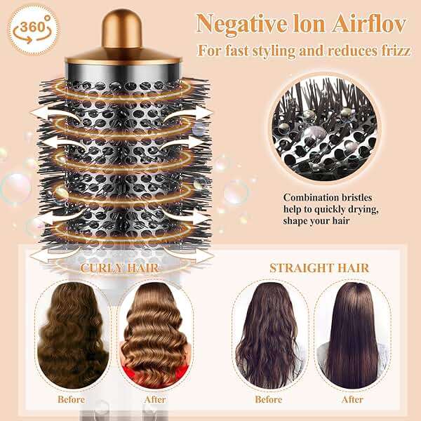 YTCHYYSK Large Round Volumizing Brush for Dyson Airwrap Attachments, Nickel/Copper, Bigger Oval Volumizer for Fluffy Styling - Image 5