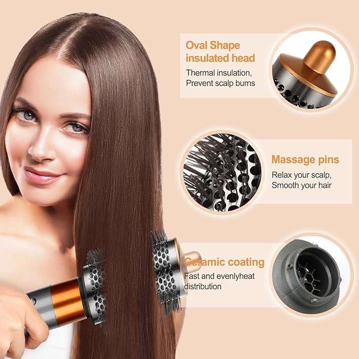 YTCHYYSK Large Round Volumizing Brush for Dyson Airwrap Attachments, Nickel/Copper, Bigger Oval Volumizer for Fluffy Styling - Image 6