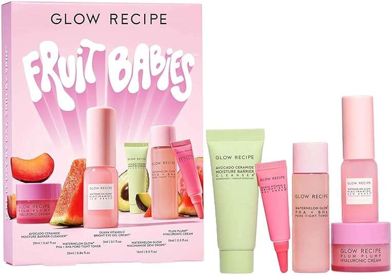 Glow Recipe Fruit Babies Skincare Kit - Gift Set with Ceramide Facial Cleanser + BHA Toner + Vitamin C Eye Cream + Hyaluronic Acid Cream + Niacinamide Dew Drops (5 Count) - Image 1