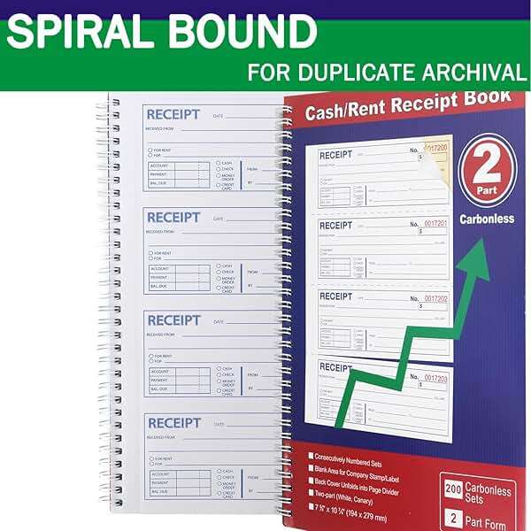 Money and Rent Receipt Book 2-Part Carbonless 7-5/8" x 11" Spiral Bound 200 Sets per Book 4 Receipts per Page(1pack) - Image 4