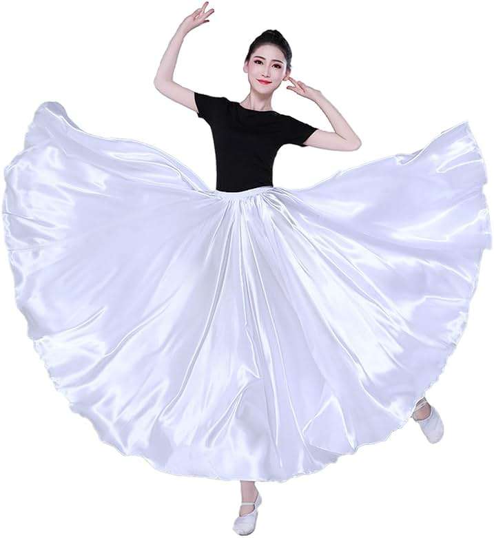 Women Satin Full Circle Ankle Length Swing Long Skirt Belly Dance Costume for Stage Performance - Image 1