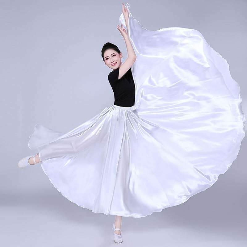 Women Satin Full Circle Ankle Length Swing Long Skirt Belly Dance Costume for Stage Performance - Image 3