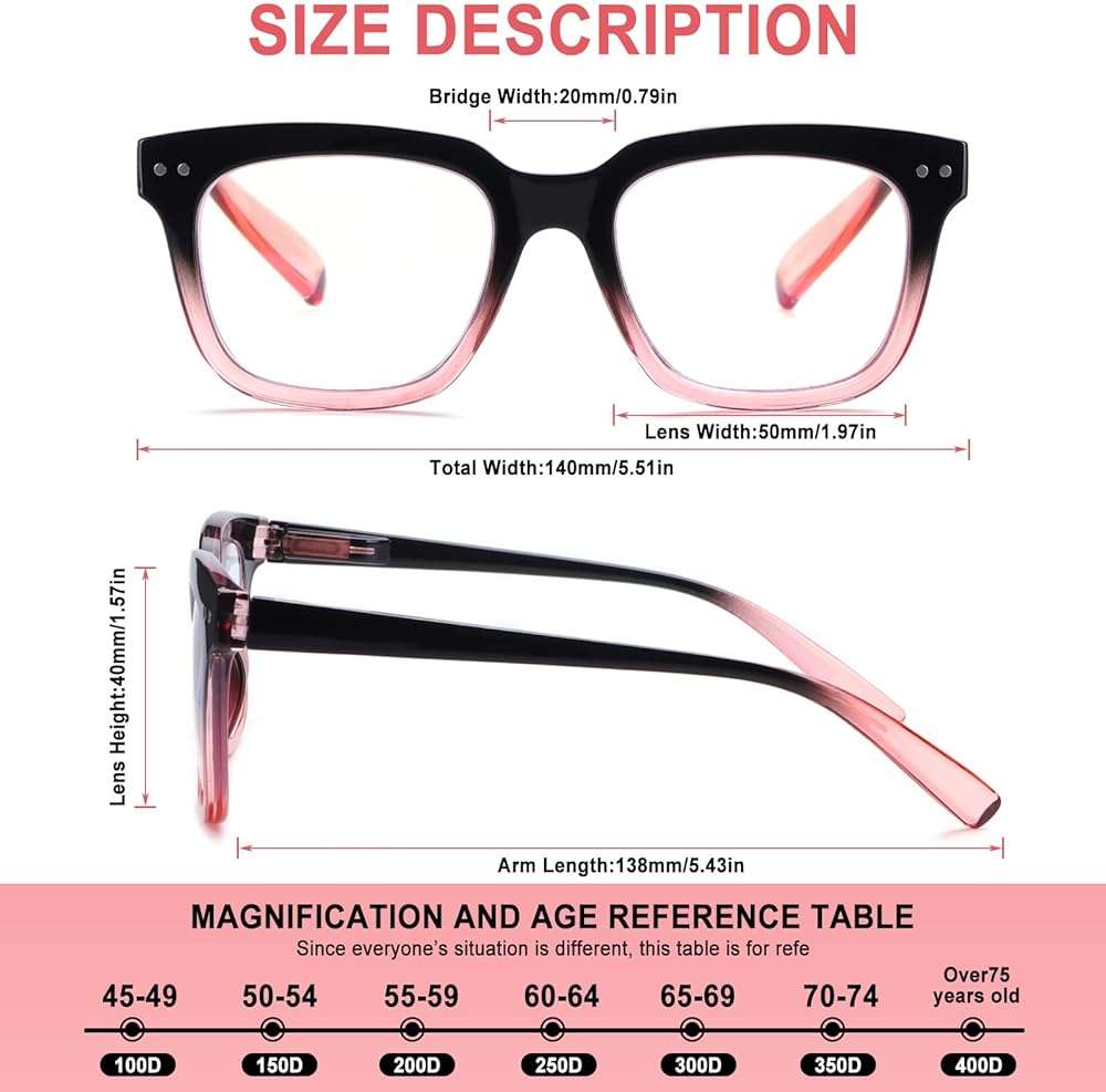 CHOFILORD Progressive Multifocus Reading Glasses for Women Men Blue Light Blocking Spring Hinge Square Computer Readers - Image 2