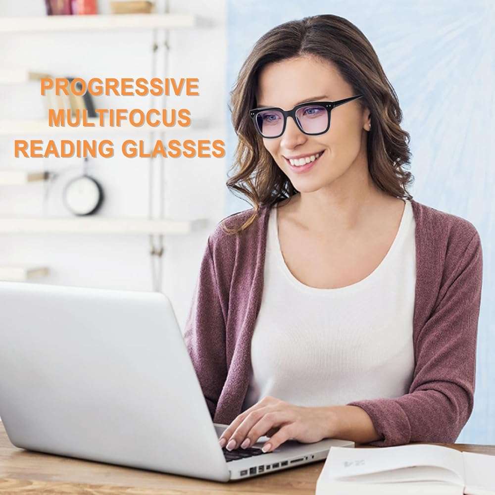 CHOFILORD Progressive Multifocus Reading Glasses for Women Men Blue Light Blocking Spring Hinge Square Computer Readers - Image 3