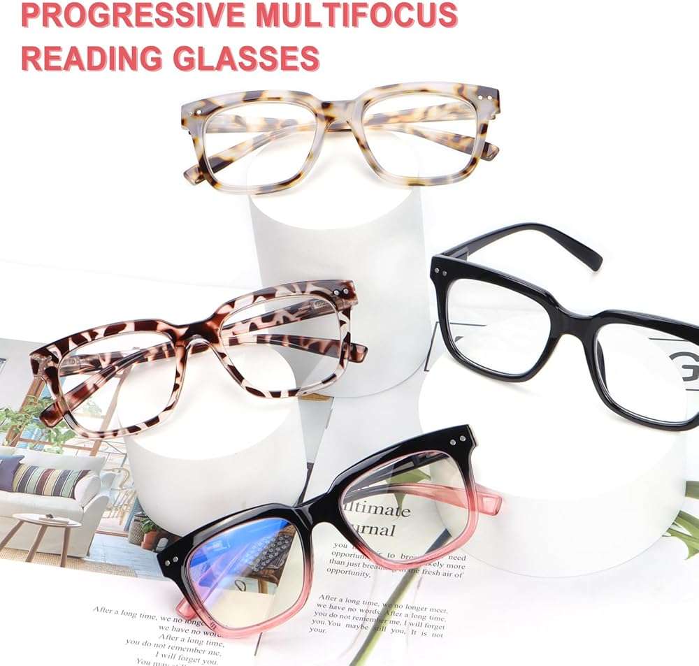 CHOFILORD Progressive Multifocus Reading Glasses for Women Men Blue Light Blocking Spring Hinge Square Computer Readers - Image 6