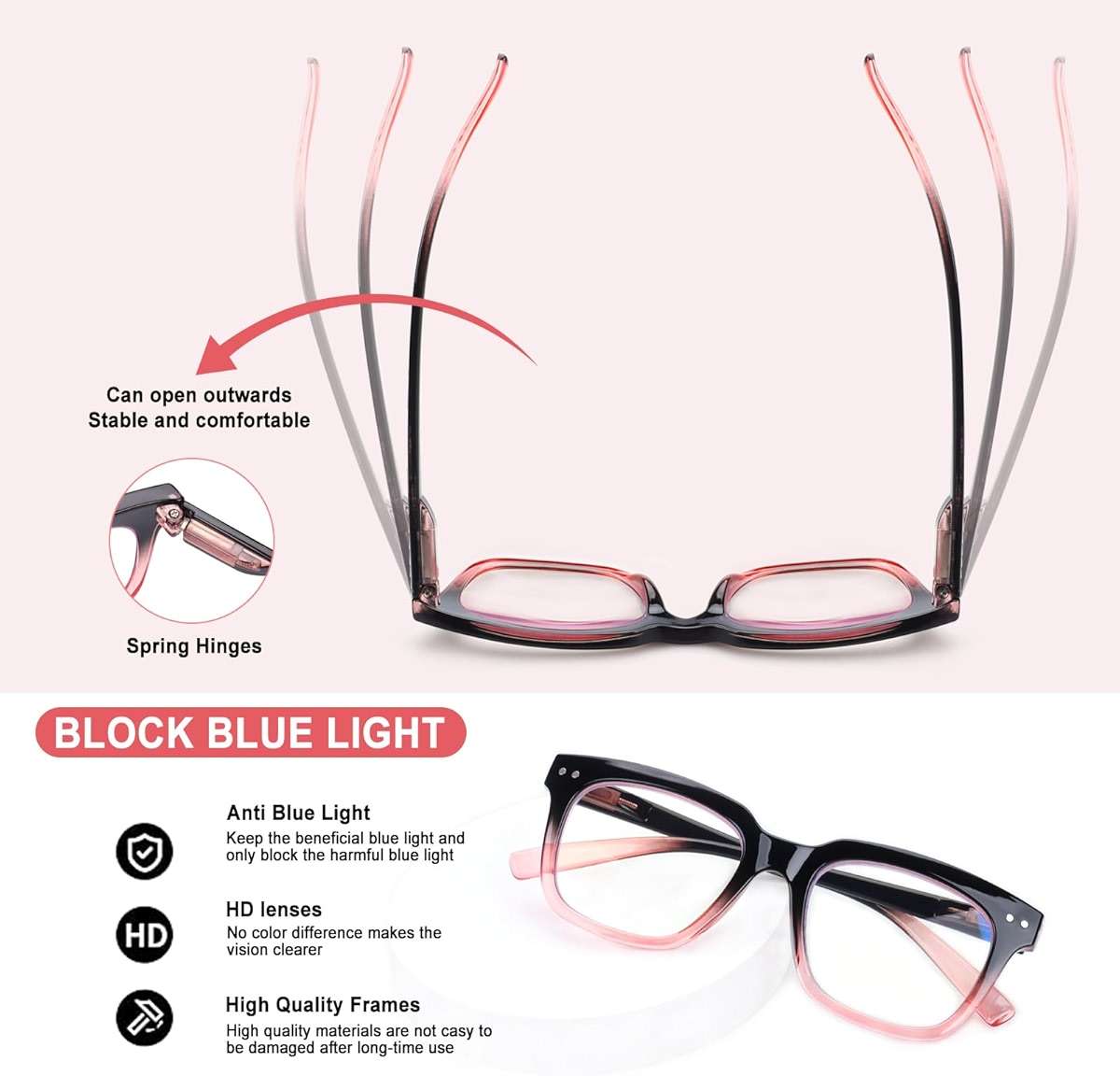 CHOFILORD Progressive Multifocus Reading Glasses for Women Men Blue Light Blocking Spring Hinge Square Computer Readers - Image 7