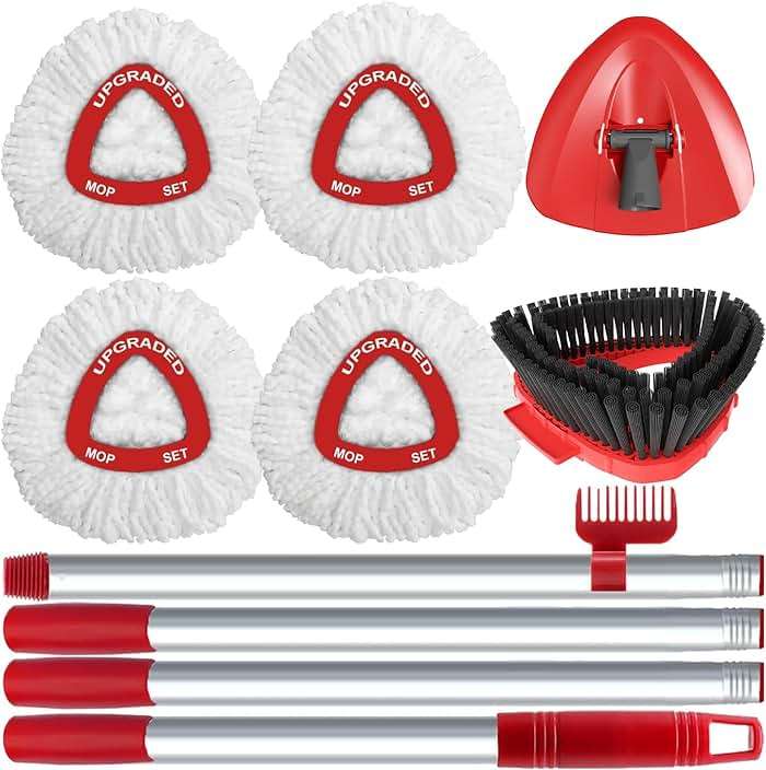 Spin Mop Replace Head for EasyWring 1 Tank,Upgraded Scrub Brush Replacement Head Compatible with Ocedar, 4 Microfiber Refills, 1 Handle, 1 Base and 1 Cleaning Brush Combo Set - Image 1