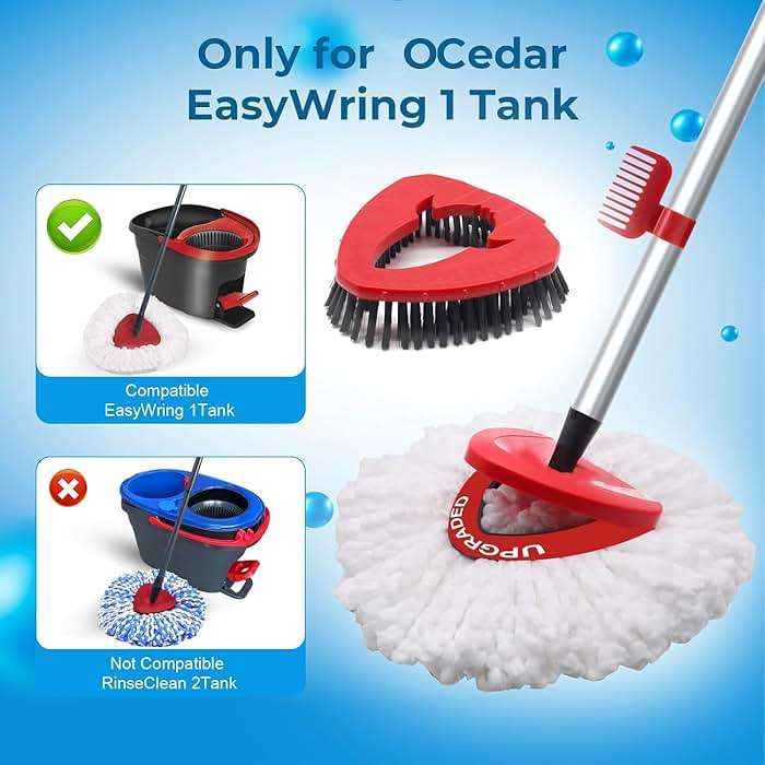 Spin Mop Replace Head for EasyWring 1 Tank,Upgraded Scrub Brush Replacement Head Compatible with Ocedar, 4 Microfiber Refills, 1 Handle, 1 Base and 1 Cleaning Brush Combo Set - Image 2