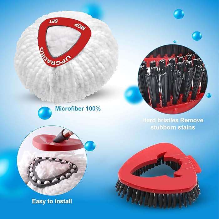 Spin Mop Replace Head for EasyWring 1 Tank,Upgraded Scrub Brush Replacement Head Compatible with Ocedar, 4 Microfiber Refills, 1 Handle, 1 Base and 1 Cleaning Brush Combo Set - Image 3