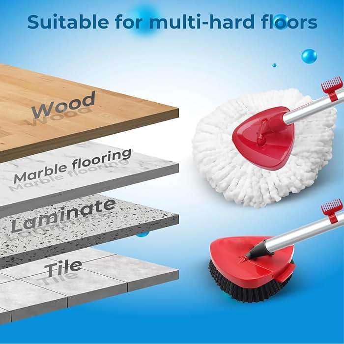 Spin Mop Replace Head for EasyWring 1 Tank,Upgraded Scrub Brush Replacement Head Compatible with Ocedar, 4 Microfiber Refills, 1 Handle, 1 Base and 1 Cleaning Brush Combo Set - Image 5