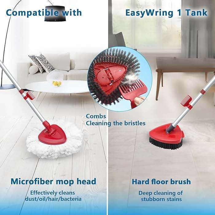 Spin Mop Replace Head for EasyWring 1 Tank,Upgraded Scrub Brush Replacement Head Compatible with Ocedar, 4 Microfiber Refills, 1 Handle, 1 Base and 1 Cleaning Brush Combo Set - Image 6
