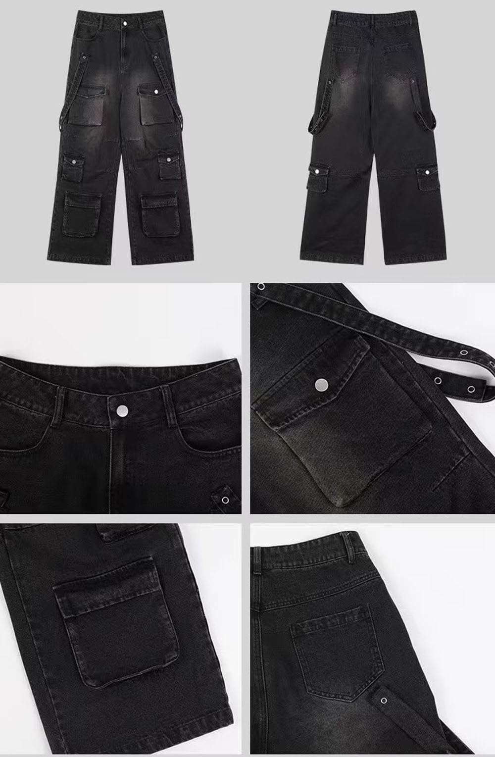 Hugboom Baggy Cargo Pants for Men Women Wide Leg Jeans Y2k Hip Hop High Waisted Pants Casual Streetwear Grunge Clothes Black - Image 4