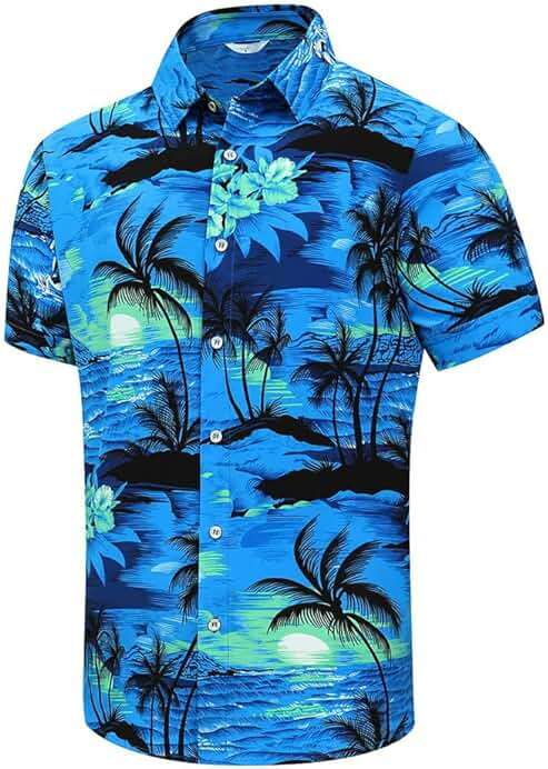 Men's Hawaiian Shirt Funky Blue Beach Printed Tropical Beach Shirt Casual Button Down Short Sleeve Floral Shirts Tops - Image 1