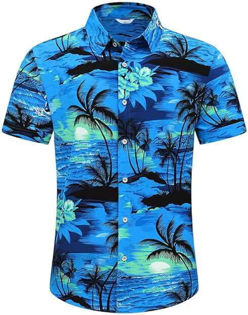 Men's Hawaiian Shirt Funky Blue Beach Printed Tropical Beach Shirt Casual Button Down Short Sleeve Floral Shirts Tops - Image 2