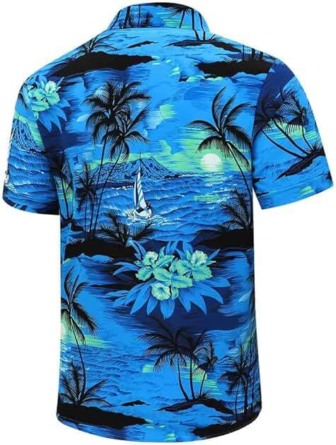 Men's Hawaiian Shirt Funky Blue Beach Printed Tropical Beach Shirt Casual Button Down Short Sleeve Floral Shirts Tops - Image 3