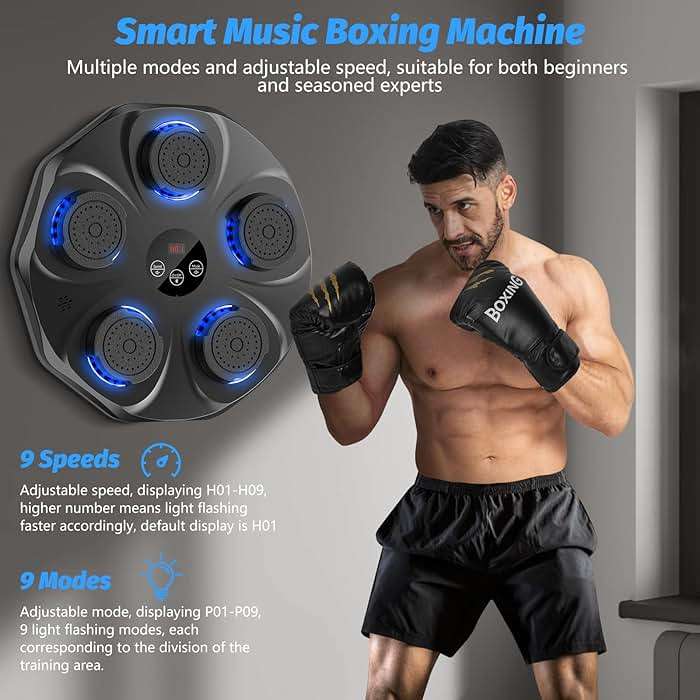 TGLLM Music Boxing Machine, Interactive Punching Trainer with Boxing Gloves, Large Size Wall Mounted Electronic Boxing Target for Adult Kids, 9 Modes & 9 Speeds - Image 2