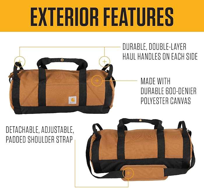 Carhartt Classic Round Duffel with Utility Pouch, Heavy-Duty, Water-Resistant Packable Gear Bag for Jobsite, Gym, and Travel - Image 2