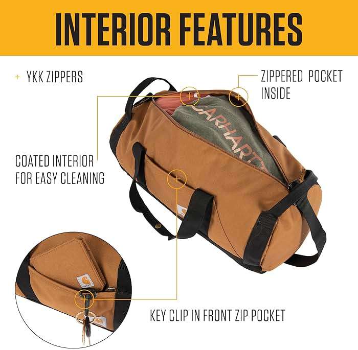 Carhartt Classic Round Duffel with Utility Pouch, Heavy-Duty, Water-Resistant Packable Gear Bag for Jobsite, Gym, and Travel - Image 3