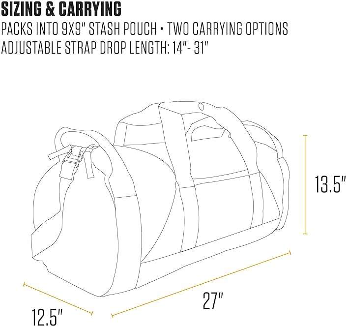 Carhartt Classic Round Duffel with Utility Pouch, Heavy-Duty, Water-Resistant Packable Gear Bag for Jobsite, Gym, and Travel - Image 5