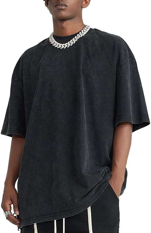 Bobeutou Oversized Vintage Acid Wash Tshirt for Men Cotton Solid T Shirt Streetwear Basic Tees Casual Baggy Loose Shirts Tops - Image 1