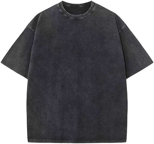 Bobeutou Oversized Vintage Acid Wash Tshirt for Men Cotton Solid T Shirt Streetwear Basic Tees Casual Baggy Loose Shirts Tops - Image 4