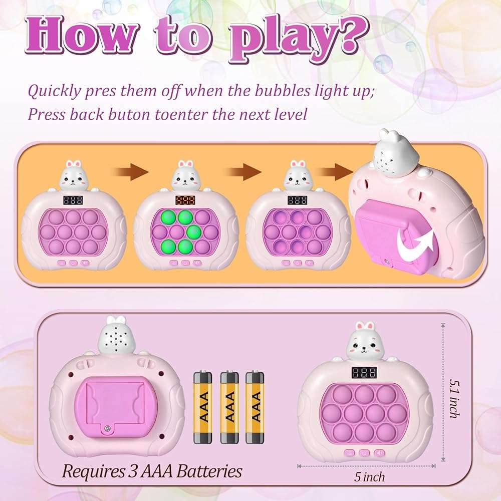 GAPER GO Fast Push Pop Game - Light Up Fidget Toy for Kids, Handheld Sensory Puzzle Game, Christmas Birthday Gifts for 3-12 Year Old Boys & Girls (Rabbit) - Image 5